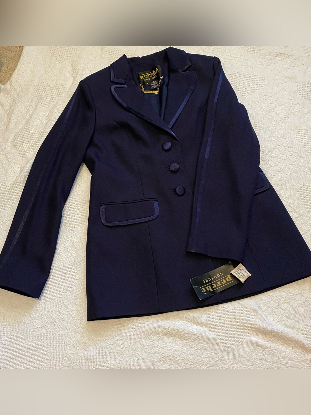 Perché Couture Navy Satin-Trim Blazer